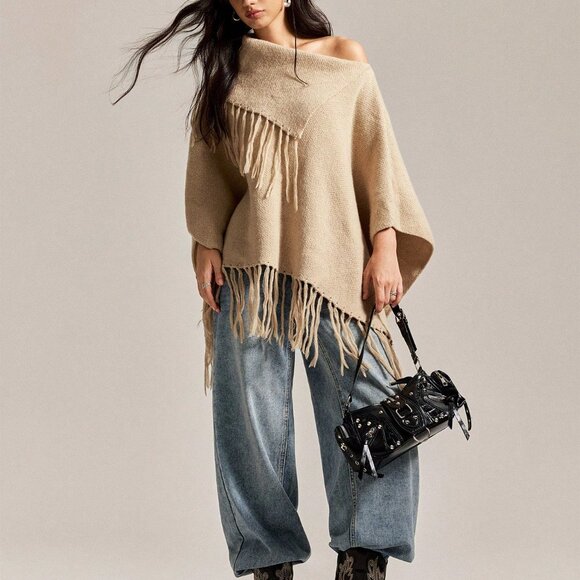 Apricot Casual Women's Warm Fringe Knit Oversized Sweater - Picture 1 of 8